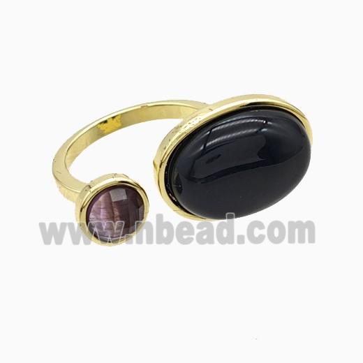 Copper Rings Pave Black Obsidian Gold Plated