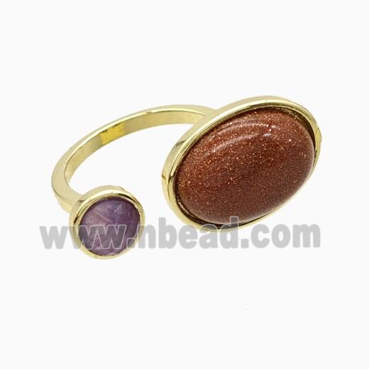 Copper Rings Pave Golden Sandstone Gold Plated