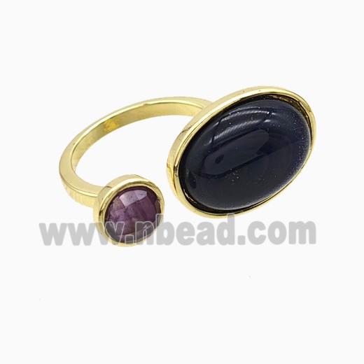 Copper Rings Pave Blue Sandstone Gold Plated