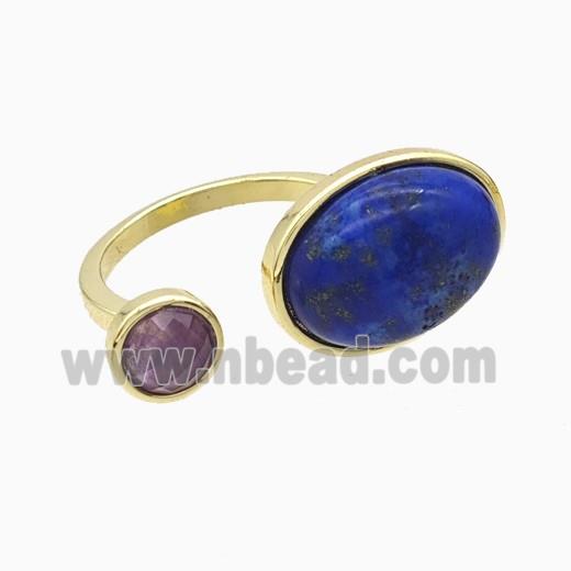 Copper Rings Pave Lapis Lazuli Gold Plated