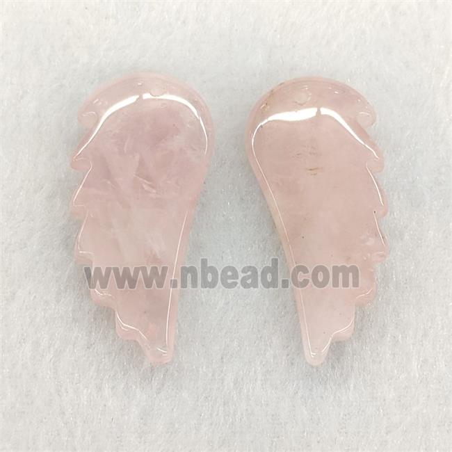 Natural Pink Rose Quartz Angel Wings Pendant
