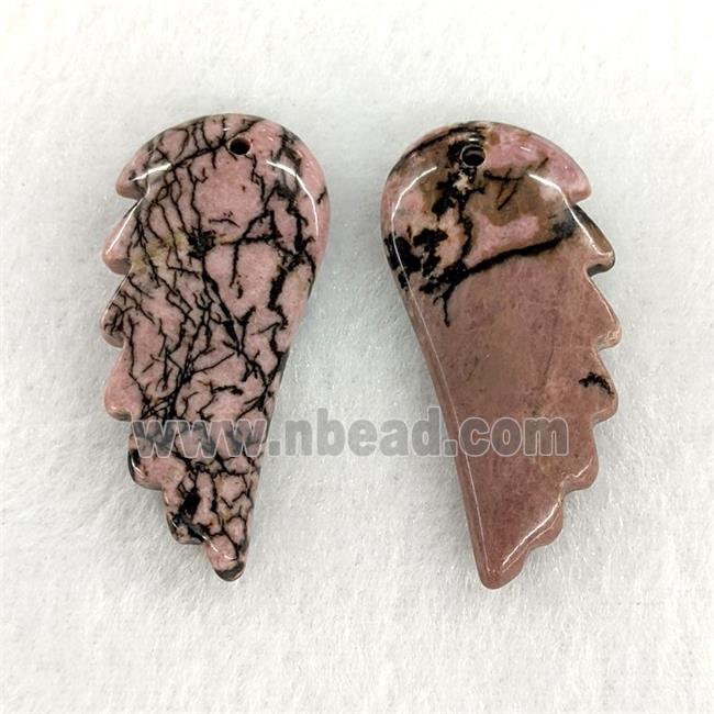 Natural Chinese Rhodonite Angel Wings Pendant Pink