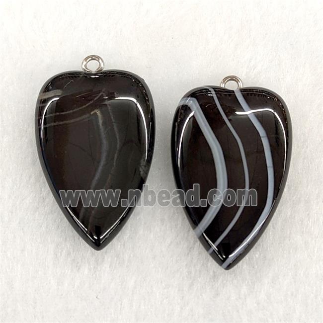Natural Stripe Agate Heart Pendant Black Dye