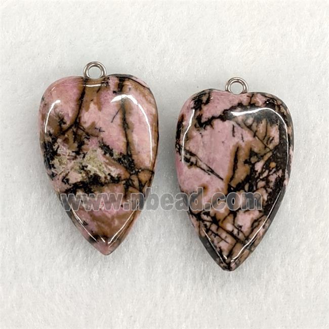Natural Pink Chinese Rhodonite Heart Pendant