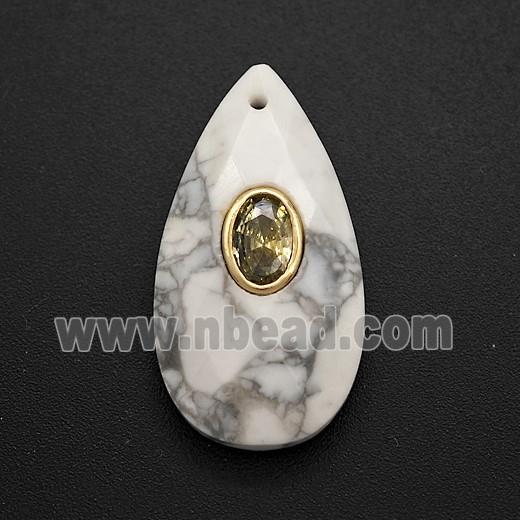 gemstone Pendant pave zircon, faceted teardrop