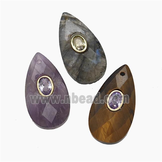 gemstone Pendant pave zircon, faceted teardrop