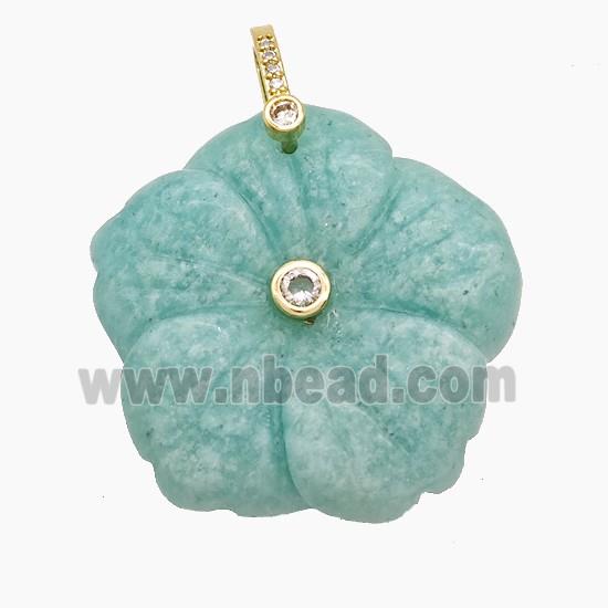 Natural Green Amazonite Flower Pendant Carved