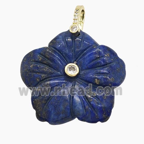 Natural Blue Lapis Lazuli Flower Pendant Carved