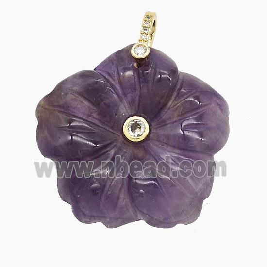 Natural Purple Amethyst Flower Pendant Carved