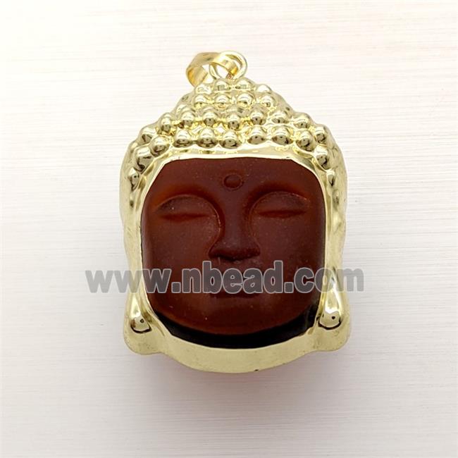 Amber Crystal Glass Buddha Pendant Gold Plated