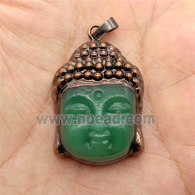 Green Jadeite Glass Buddha Pendant Antique Red