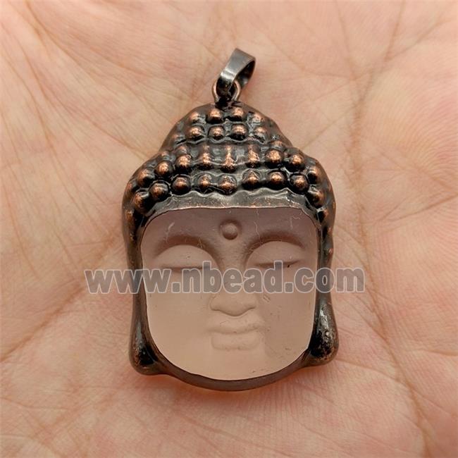 Clear Crystal Glass Buddha Pendant Matte Antique Red