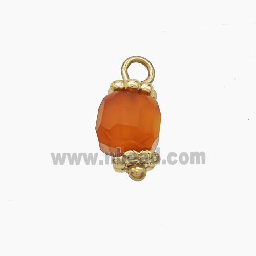 Red Dye Agate Cube Pendant Copper Gold Plated