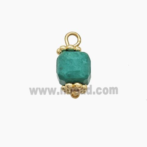 Green Amazonite Cube Pendant Copper Gold Plated
