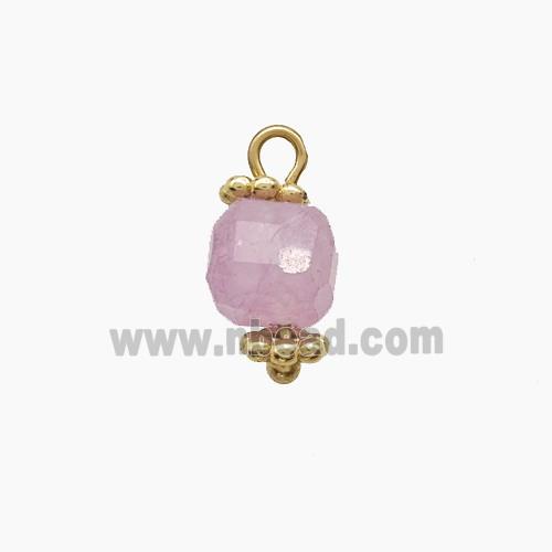 Lavender Dye Jade Cube Pendant Copper Gold Plated