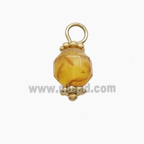 Yellow Dye Jade Prism Pendant Copper Gold Plated