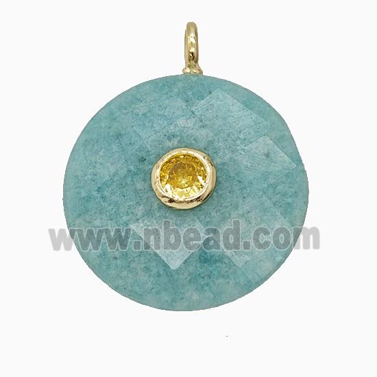 Natural Green Amazonite Circle Pendant Pave Zirconia Faceted