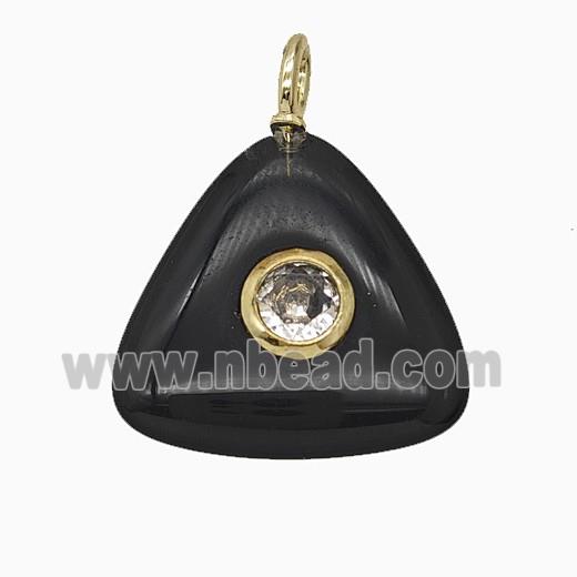 Natural Black Obsidian Triangle Pendant Pave Zirconia
