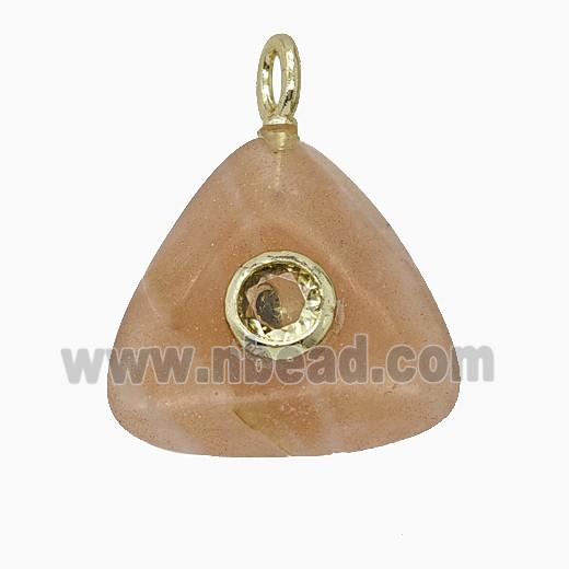 Natural Peach Sunstone Triangle Pendant Pave Zirconia