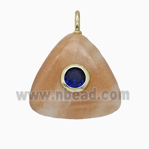 Natural Peach Sunstone Triangle Pendant Pave Zirconia