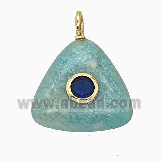 Natural Green Amazonite Triangle Pendant Pave Zirconia