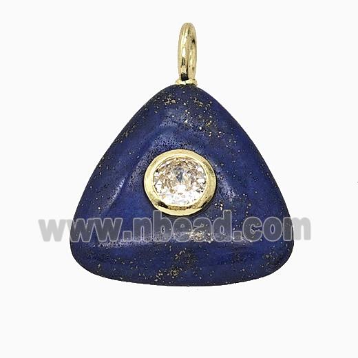 Natural Blue Lapis Lazuli Triangle Pendant Pave Zirconia