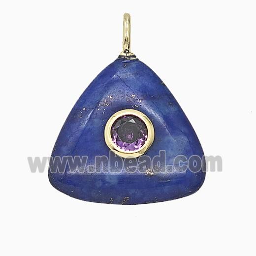Natural Blue Lapis Lazuli Triangle Pendant Pave Zirconia