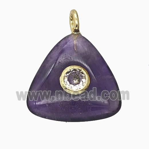 Natural Purple Amethyst Triangle Pendant Pave Zirconia