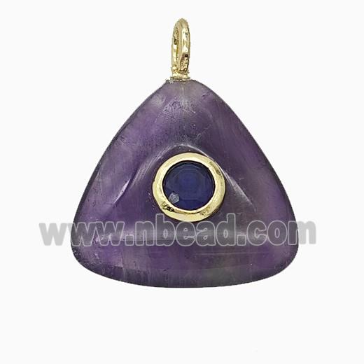 Natural Purple Amethyst Triangle Pendant Pave Zirconia