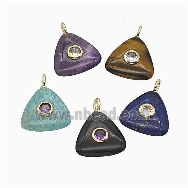 Natural Gemstone Triangle Pendant Pave Zirconia Mixed