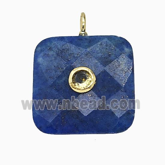 Natural Blue Lapis Lazuli Square Pendant Pave Zirconia Faceted
