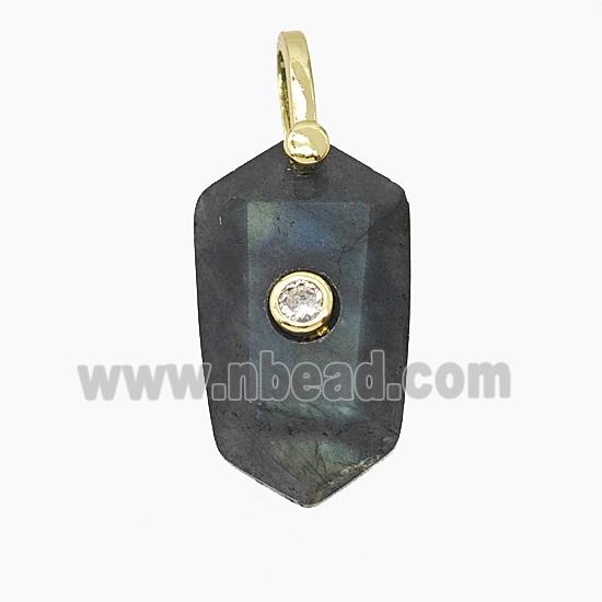 Natural Labradorite Prism Pendant Pave Zirconia
