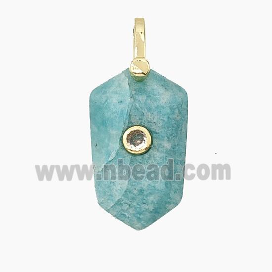 Natural Green Amazonite Prism Pendant Pave Zirconia