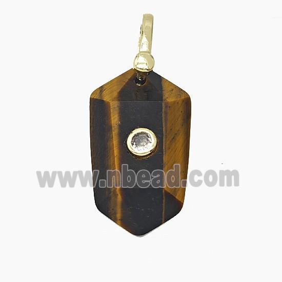 Natural Tiger Eye Stone Prism Pendant Pave Zirconia