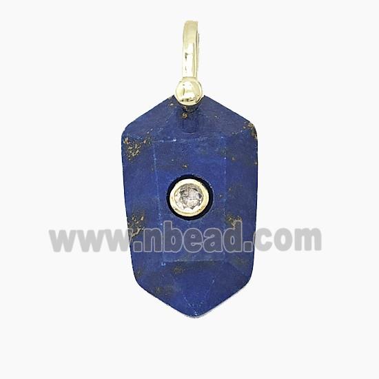 Natural Blue Lapis Lazuli Prism Pendant Pave Zirconia