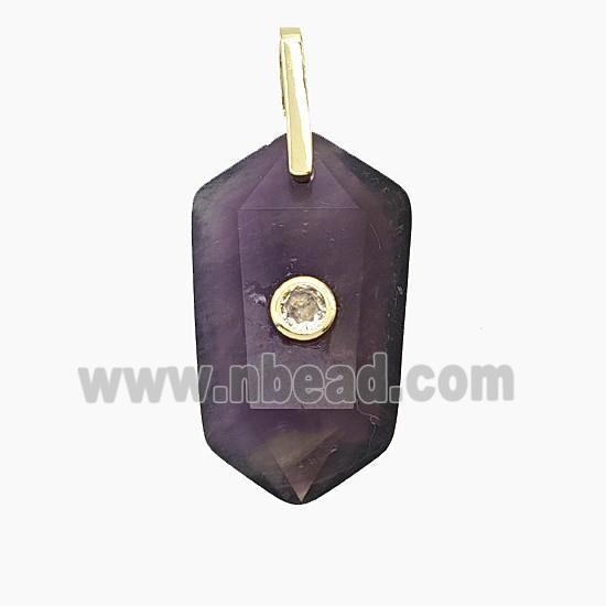 Natural Purple Amethyst Prism Pendant Pave Zirconia