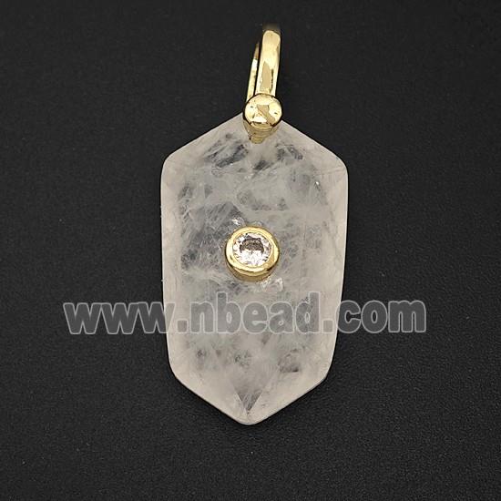 Natural Clear Crystal Quartz Prism Pendant Pave Zirconia