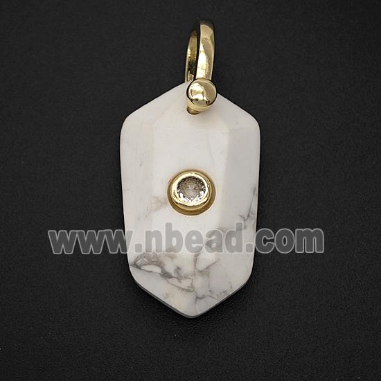 Natural White Howlite Turquoise Prism Pendant Pave Zirconia
