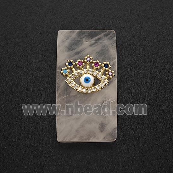 Rose Quartz Rectangle Pendant Pave Eye Zirconia