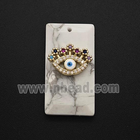 Natural Howlite Turquoise Rectangle Pendant Pave Eye Zirconia