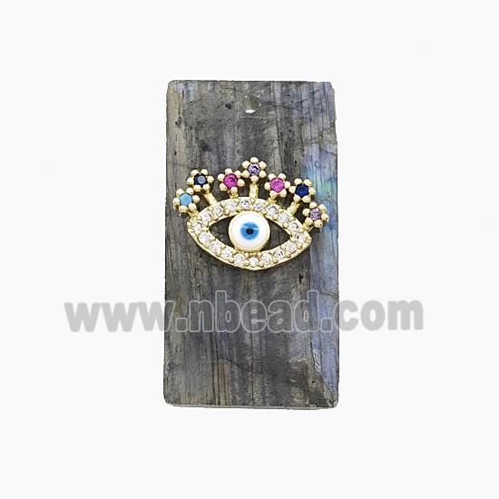 Natural Labradorite Rectangle Pendant Pave Eye Zirconia