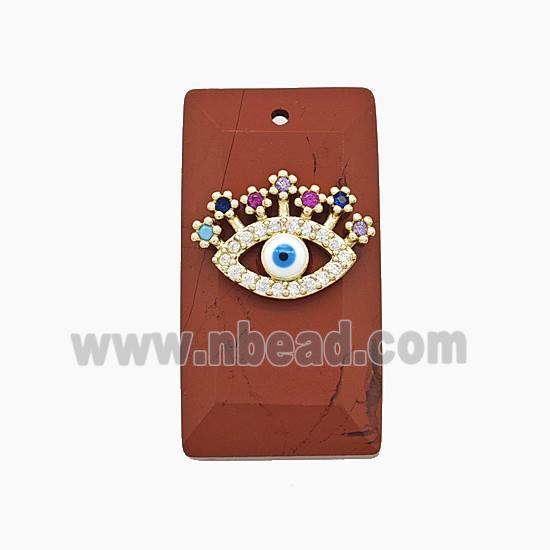 Natural Red Jasper Rectangle Pendant Pave Eye Zirconia