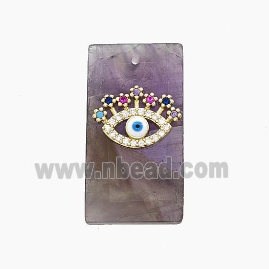Natural Purple Amethyst Rectangle Pendant Pave Eye Zirconia