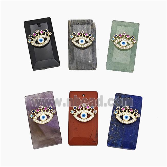 Natural Gemstone Rectangle Pendant Pave Eye Zirconia Mix