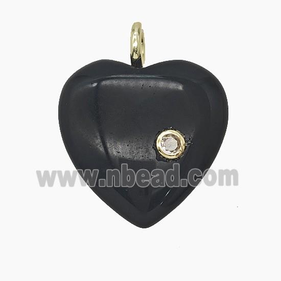 Natural Black Obsidian Heart Pendant Pave Zirconia
