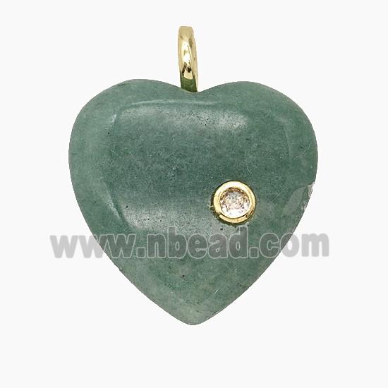 Natural Green Strawberry Quartz Heart Pendant Pave Zirconia