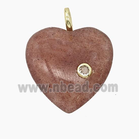 Natural Pink Strawberry Quartz Heart Pendant Pave Zirconia