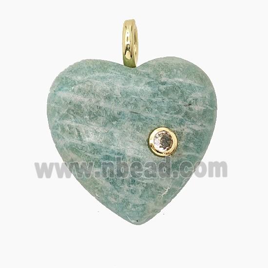 Natural Green Amazonite Heart Pendant Pave Zirconia