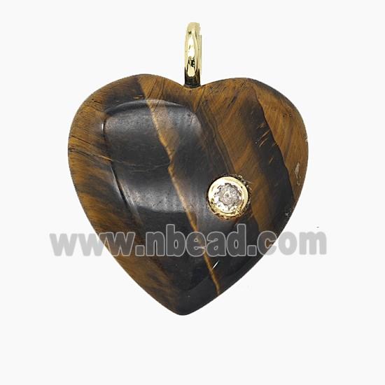 Natural Tiger Eye Stone Heart Pendant Pave Zirconia