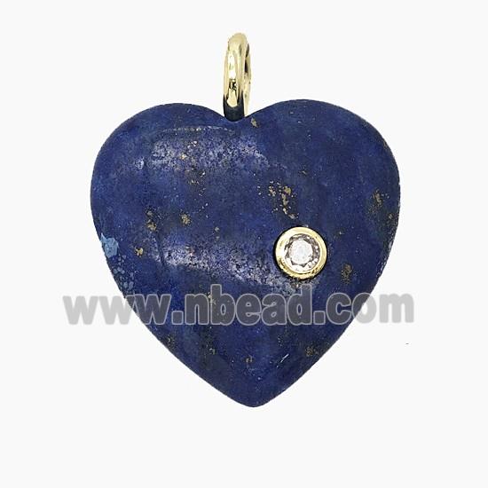 Natural Blue Lapis Lazuli Heart Pendant Pave Zirconia